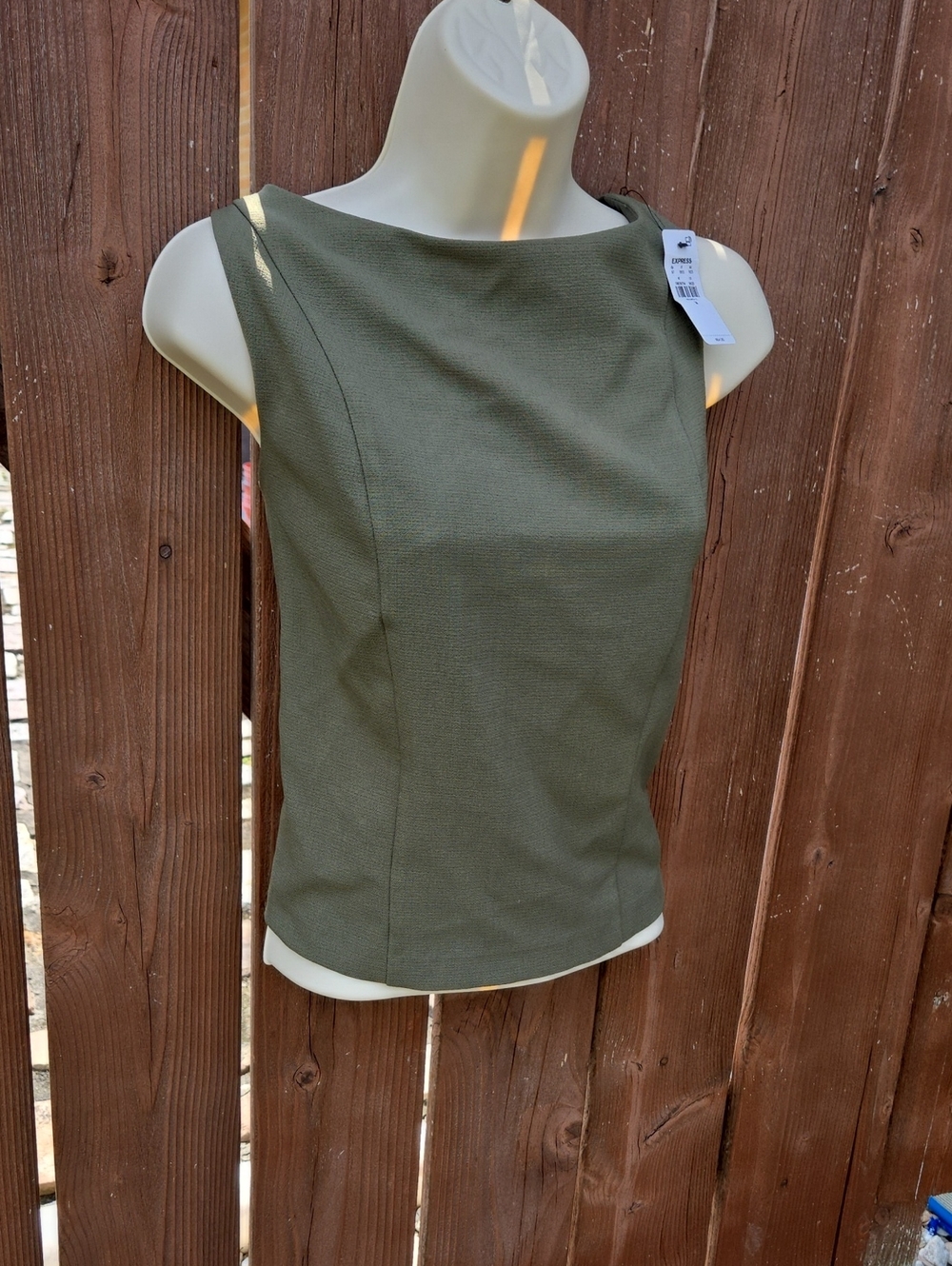 Express Sleeveless Olive Green Boatneck Women's Top